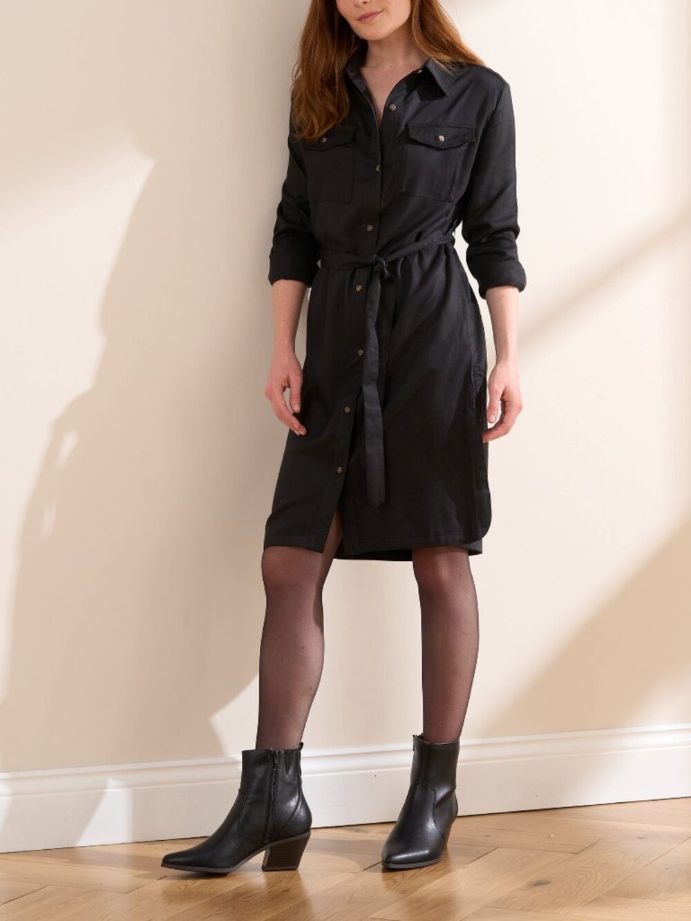 Community long sleeve button down dress black women's size L